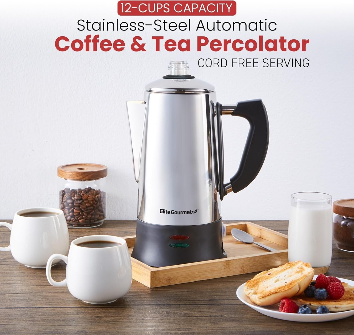 Durable 12-Cup Coffee Percolator with Ergonomic Handle - BPA Free & Fast Brewing