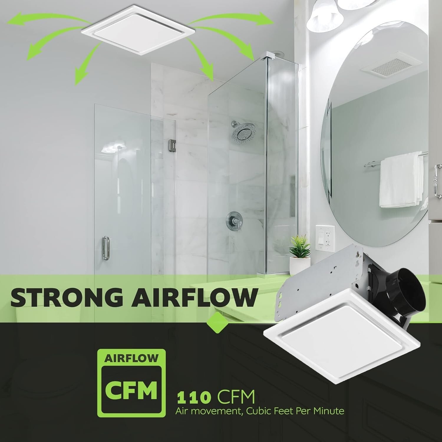 Galvanized Steel Ceiling Bath Ventilation Fan - Quiet, Modern Design, 110 CFM