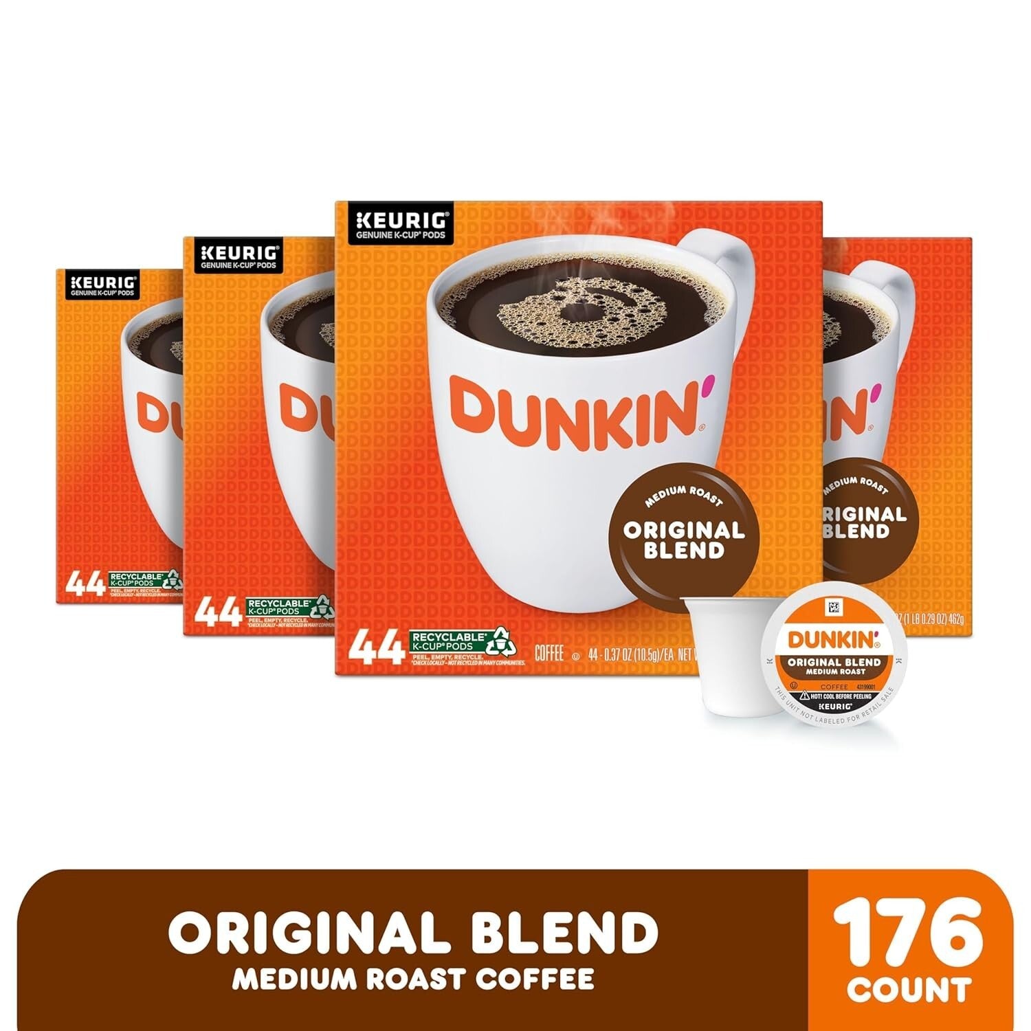 Dunkin' Original Blend Medium Roast Coffee - 176 K-Cup Pods for Quick Brewing
