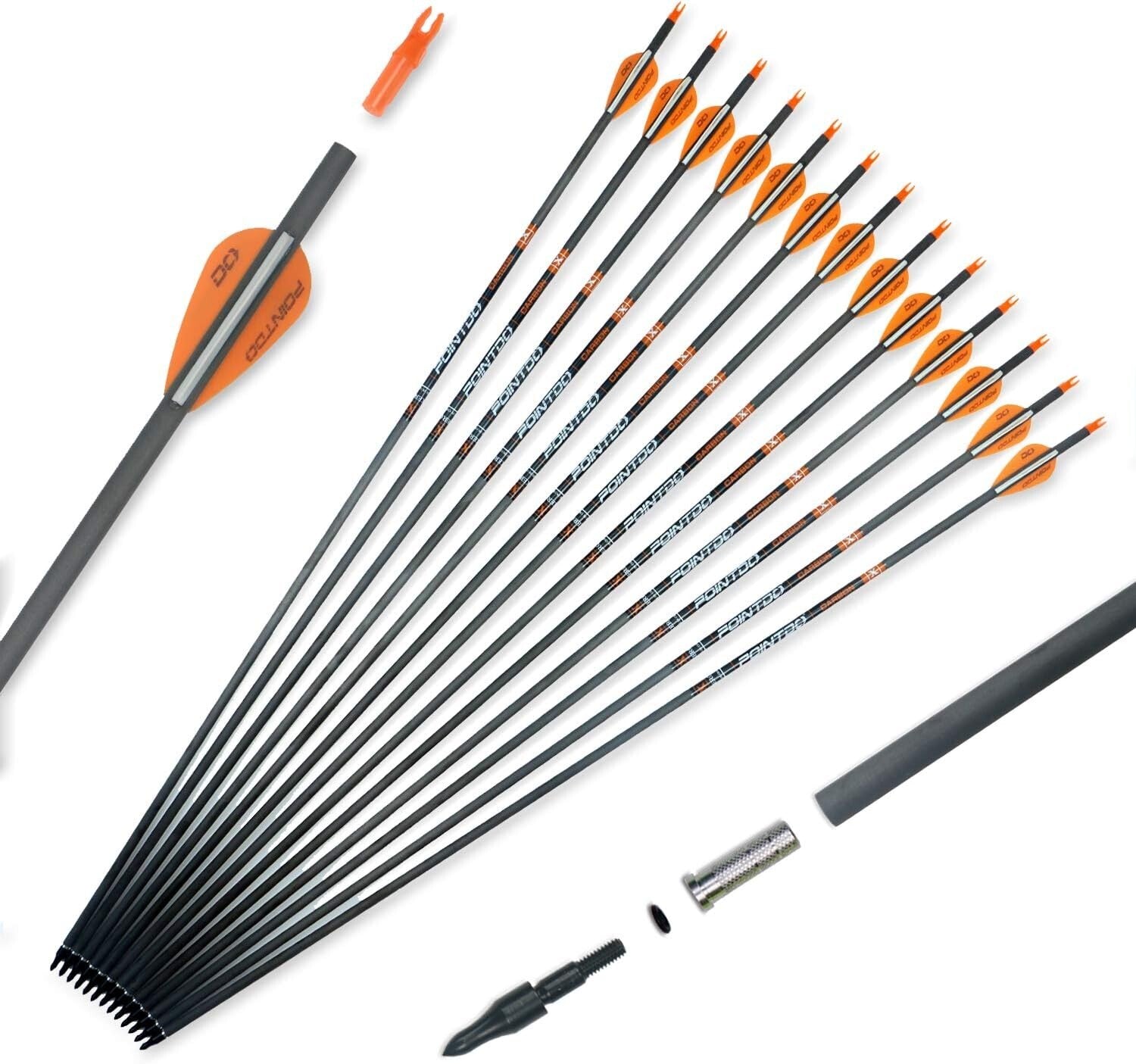 High-Performance Archery Carbon Arrows - 100% Materials, Includes Bonus Nocks
