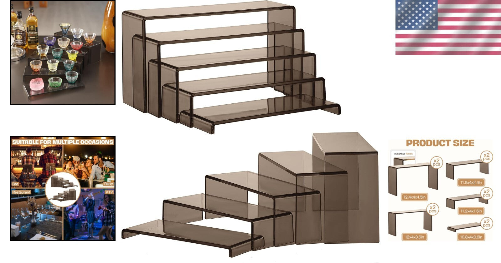 10 Durable Rectangular Acrylic Risers with Crystal-Clear Visibility for Displays