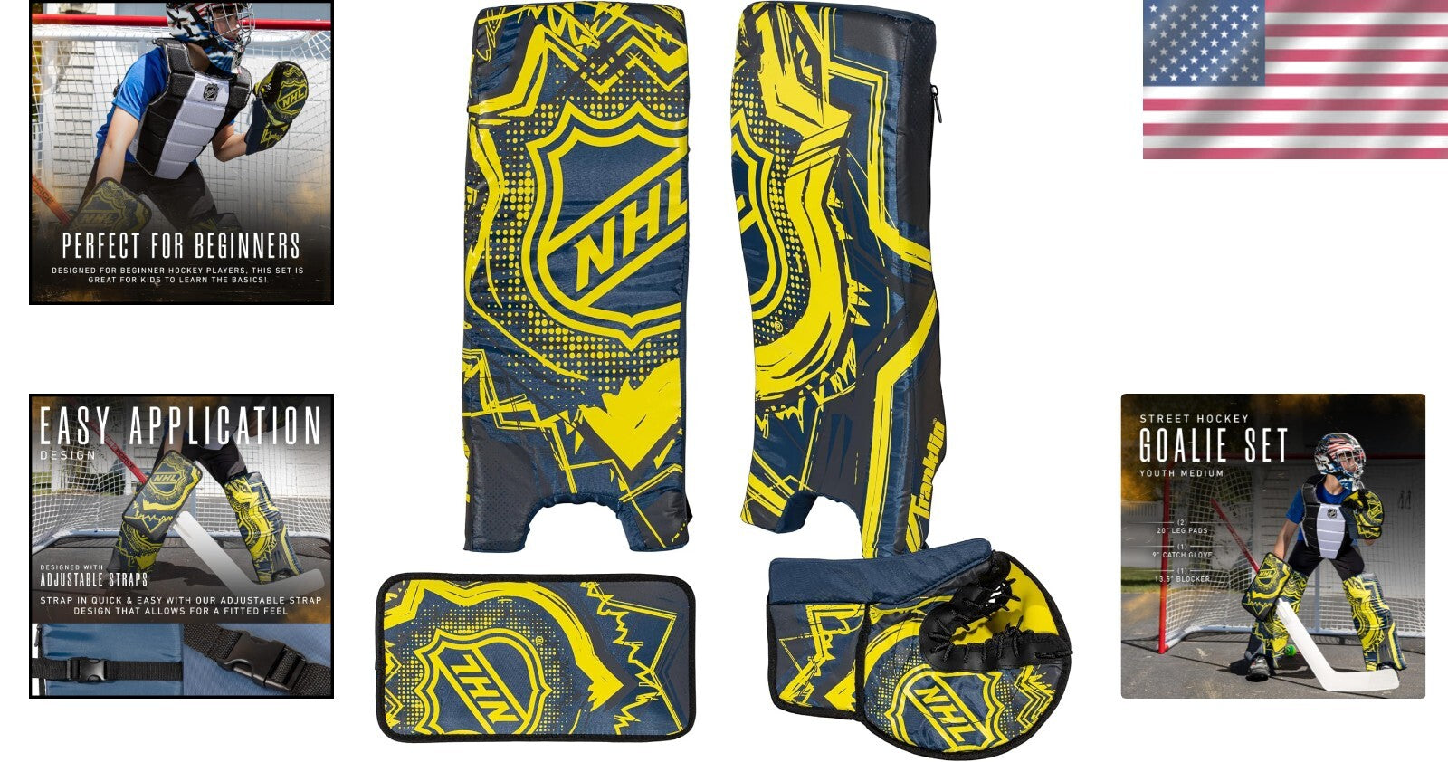 Youth Adjustable Goalie Set with Catch Glove and Pads - NHL Street Hockey