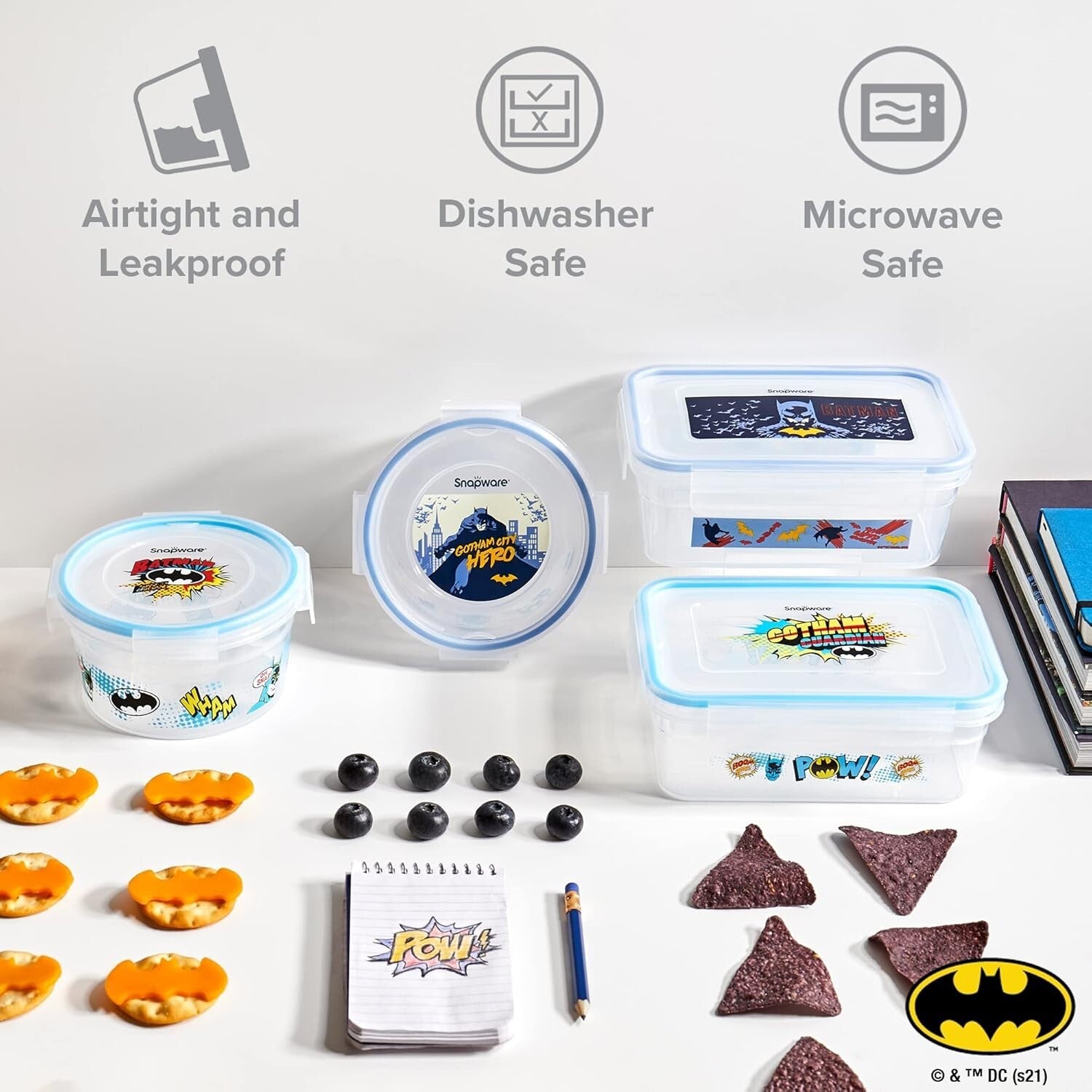 8-Pc Batman Food Storage Set: BPA-Free Meal Prep Containers with Locking Lids