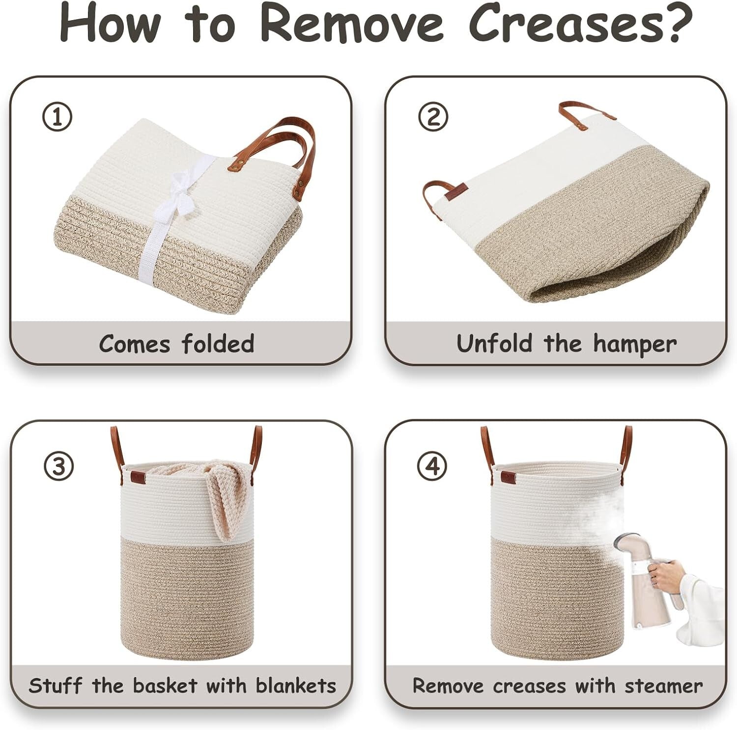 Durable 100L Laundry Hamper with Leather Handle - Portable Woven Storage Basket