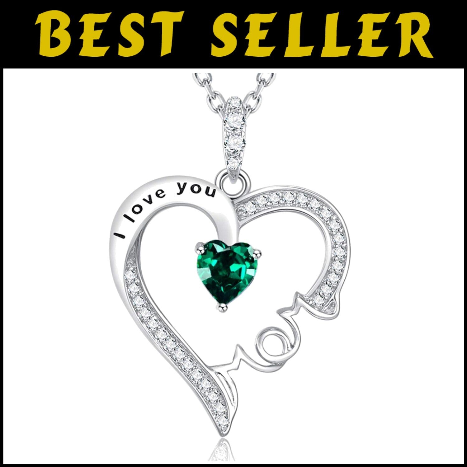 Elegant May Birthstone Mom Necklace - Sterling Silver Heart Pendant Gift Boxed