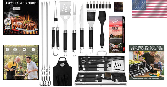 Deluxe Stainless Steel BBQ Tool Set with Aluminum Case for Grilling Enthusiasts