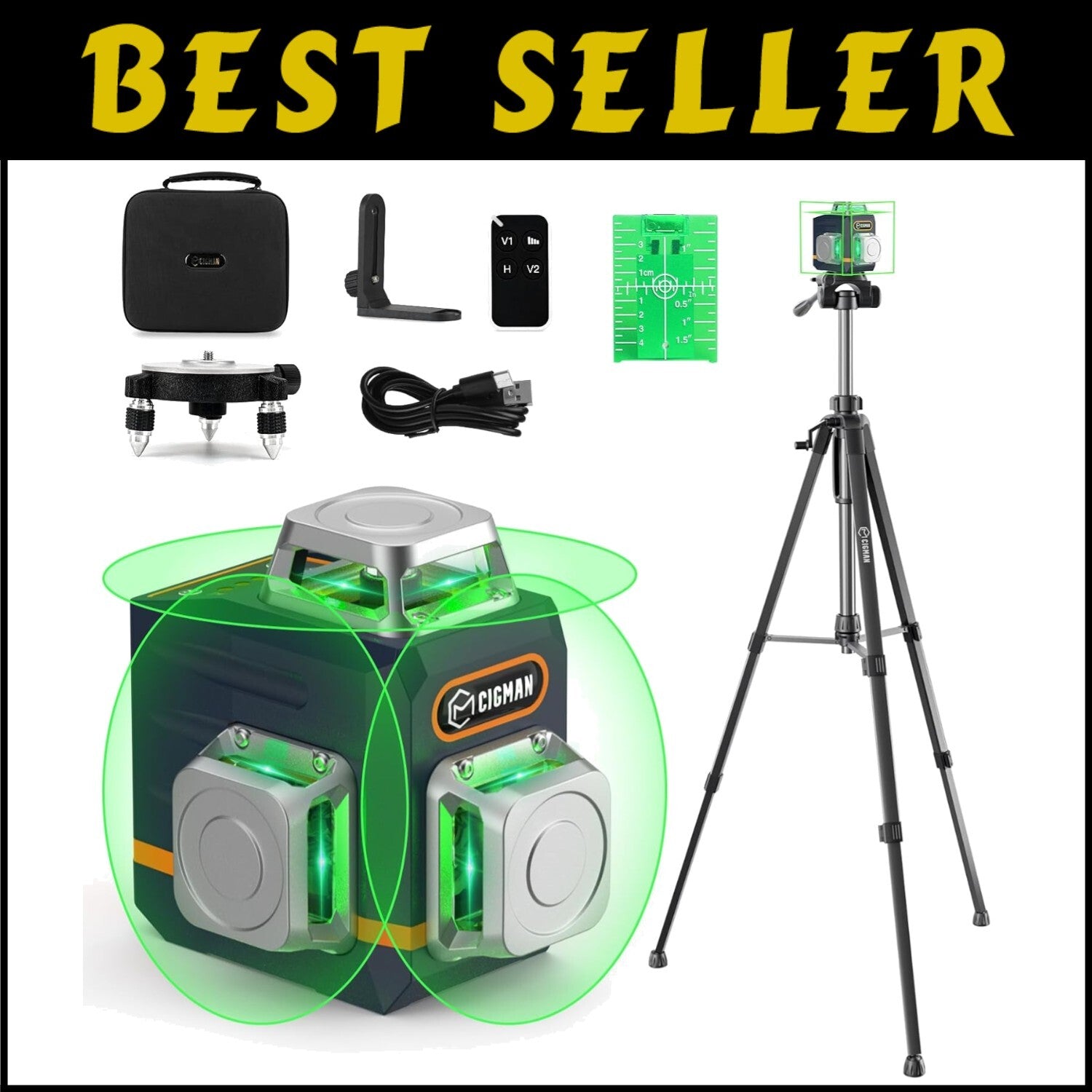 Precision 3D Green Laser Level with Tripod & Remote Control for DIY Projects