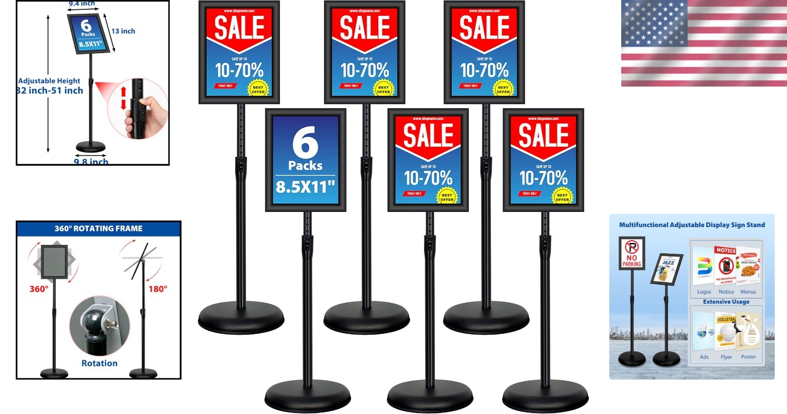 6-Pack Adjustable Height Poster Sign Stands - Heavy Duty & Stylish Display S