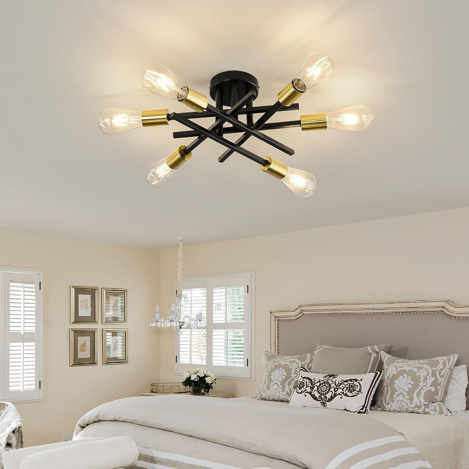Luxurious 6-Bulb Sputnik Chandelier - Ideal for Dining, Living & Bedroom Decor