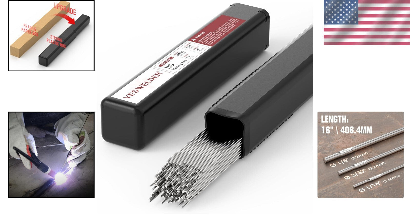 Durable Stainless Steel Welding Rod 1/16"x16" 5LB for High-Corrosion Resistance