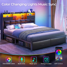 Load image into Gallery viewer, Full Size Upholstered Bed Frame with Drawers &amp; USB Charging Station - Black