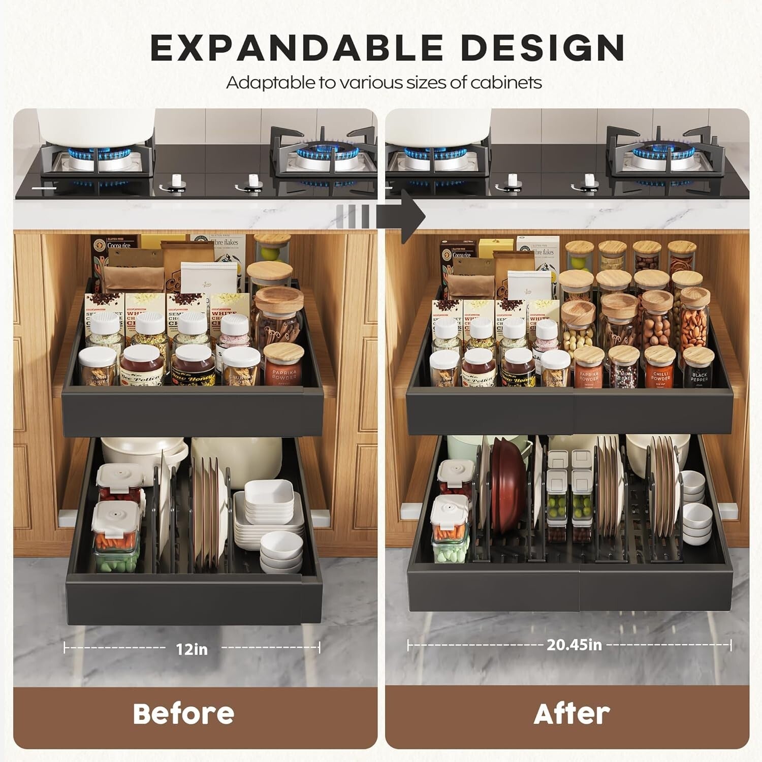 Hassle-Free Adhesive Pull-Out Cabinet Organizer - Adjustable & Expandable Design
