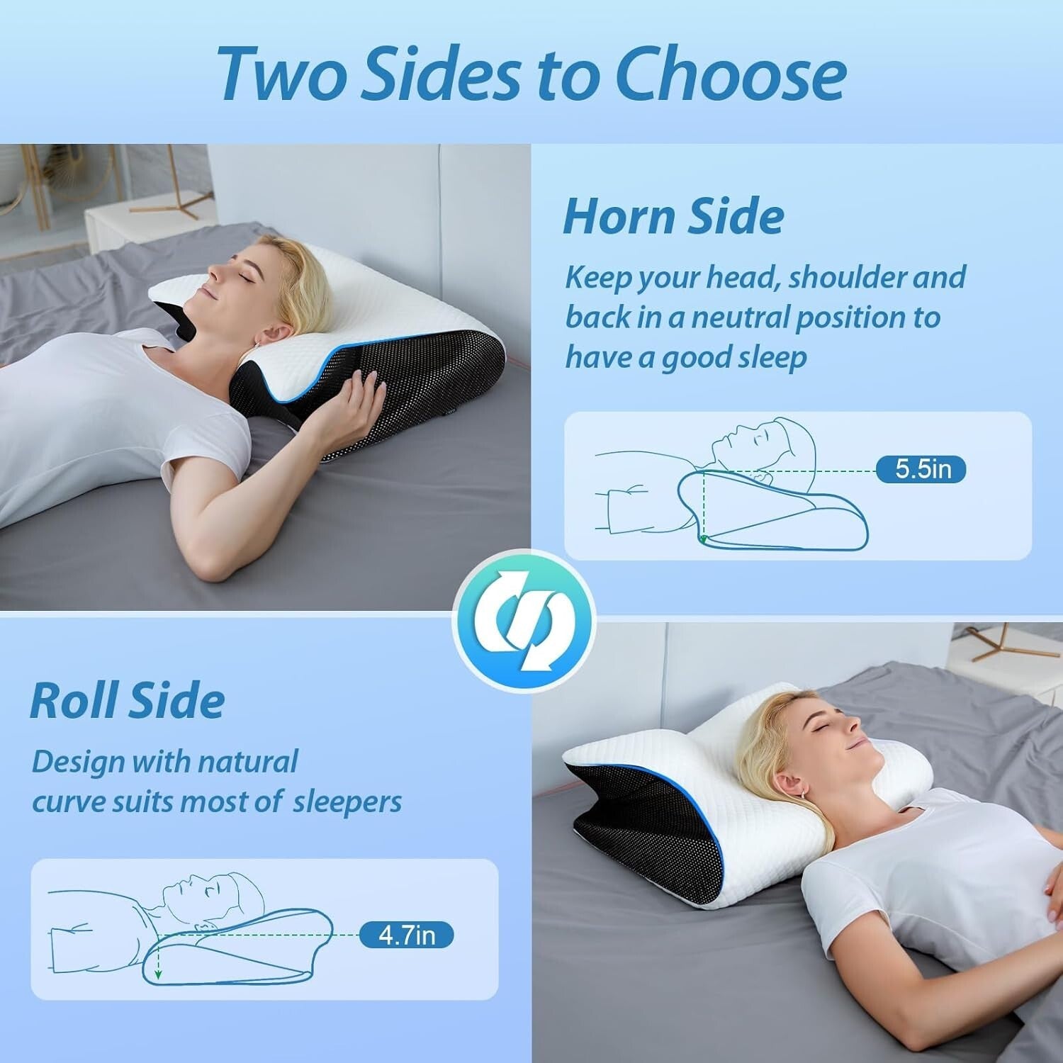 Adjustable Height Memory Foam Neck Pillow for Side, Back, and Stomach Sleepers