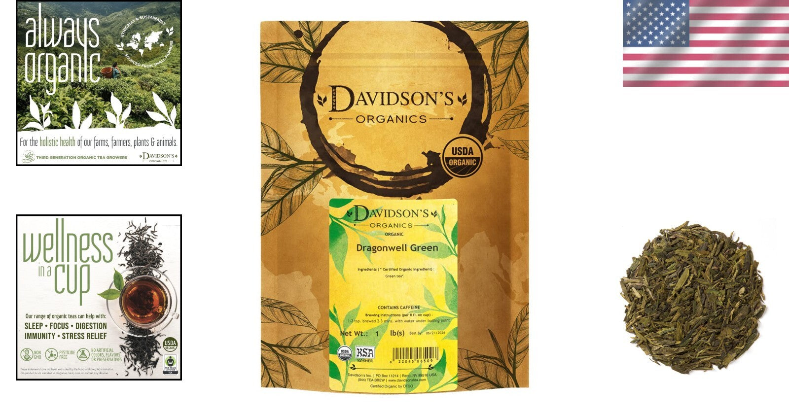 16 Oz USDA Certified Organic Dragonwell Green Loose Leaf Tea - Sweet & Nutty