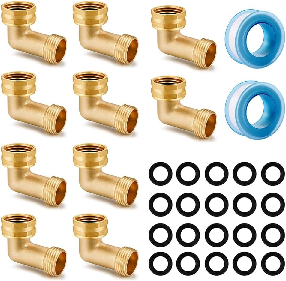 Durable 90 Degree Brass Hose Elbow Connector: 3/4" FHT & MHT, Leak-Free 10 Pack