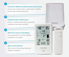 Load image into Gallery viewer, Self-Emptying Rain Gauge with Indoor/Outdoor Thermometer and Humidity Monitor