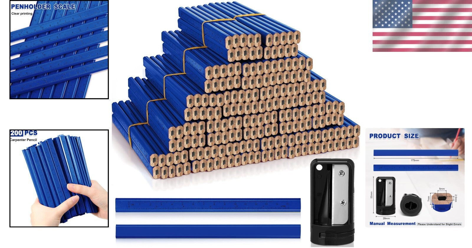 Professional Woodworking Pencils & Sharpeners Set - 200 Pcs for Accurate Marking