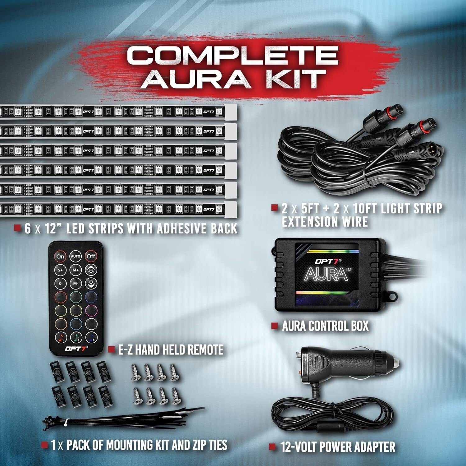 Flexible & Durable Interior Car LED Lights - 6pc with Remote Control & Charger