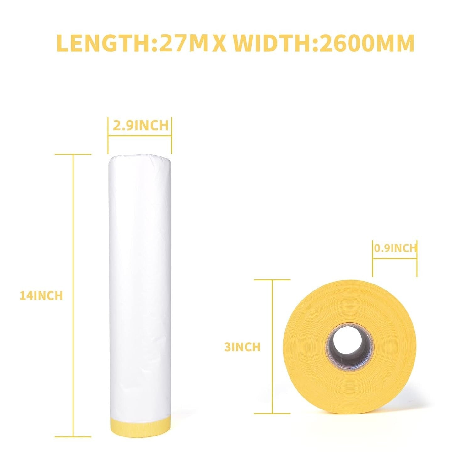 3-Pack Pre-Taped Masking Film Rolls 9ft x 90ft for Ultimate Surface Protection