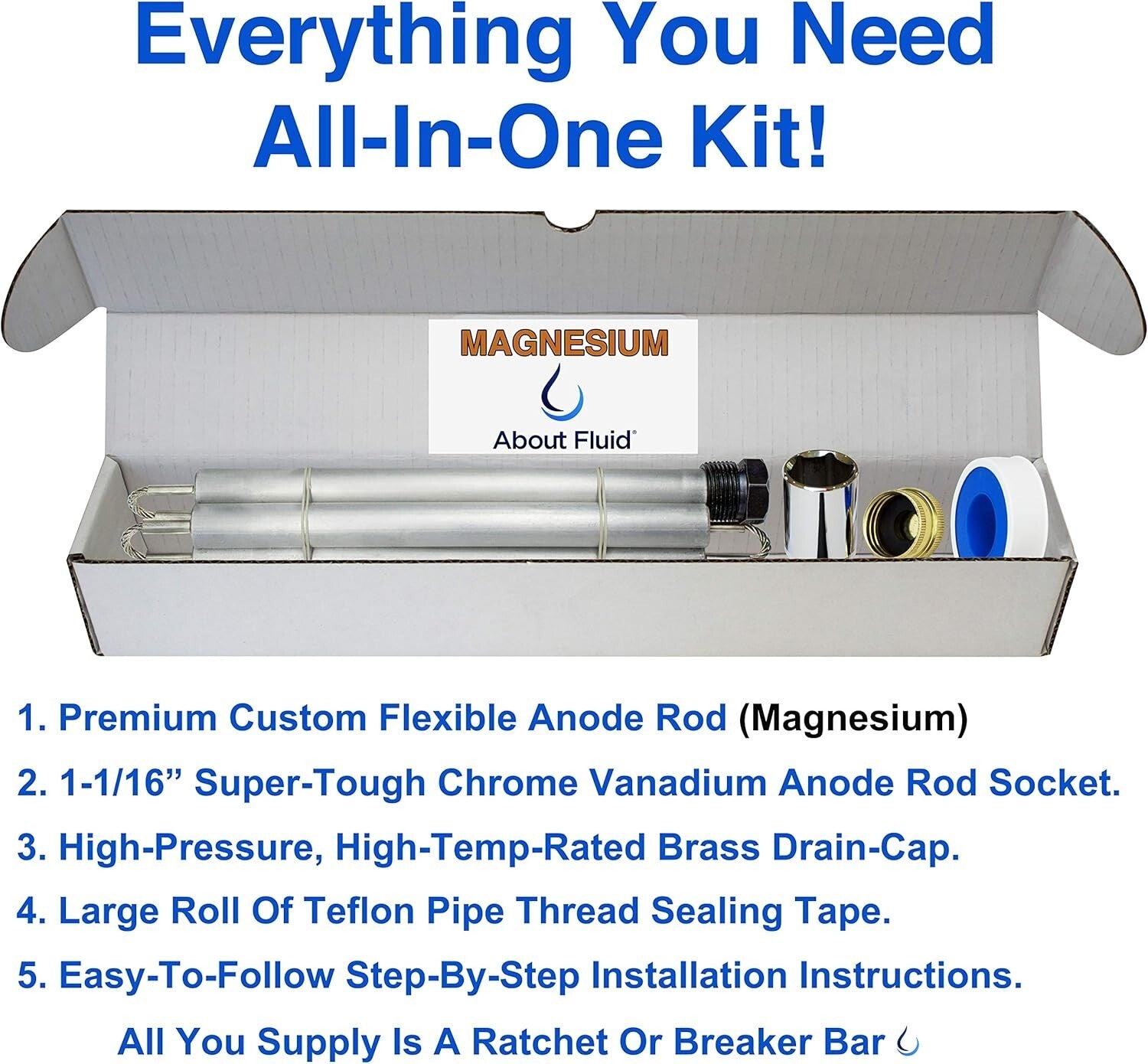 Durable Magnesium Anode Rod with Lifetime Socket for Water Heater Maintenance