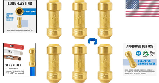 1/2 Inch No Lead Brass Check Valve - Push-to-Connect Plumbing Fittings (6 Pack)