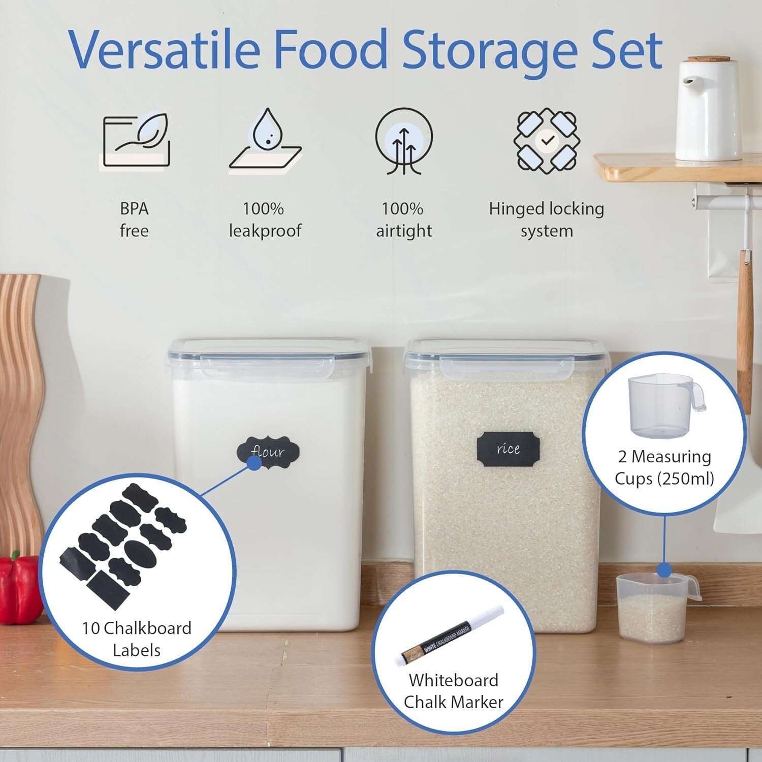 BPA-Free Jumbo Food Storage Containers – 320Oz Set with Included Measuring Cups