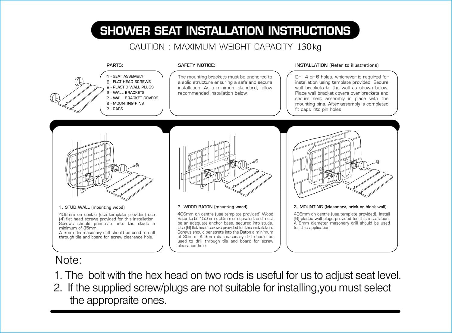 Modern Shower Seat with Brushed Stainless Steel - Space-Saving Teak Wood Design