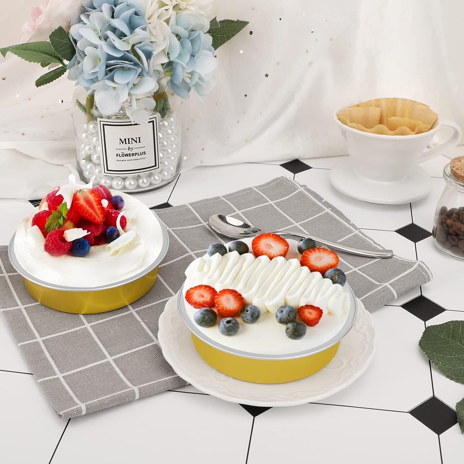 Bulk 100 Mini Cake & Tart Pans - Golden Disposable Aluminum Pie Tins with Lids