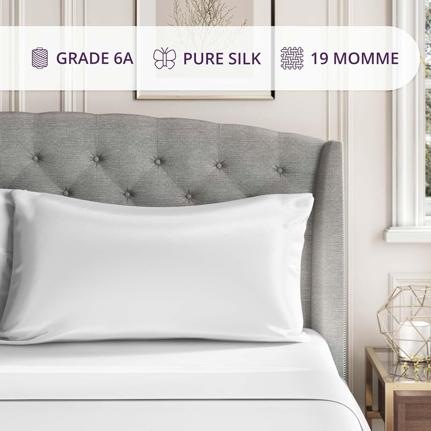 19 Momme Mulberry Silk Pillowcase - Standard Size with Envelope Closure - White