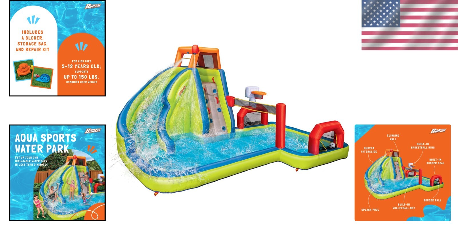 Aqua Sports 15' Inflatable Water Park with Climbing Wall & Sports Activities