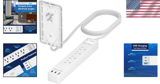 5ft Cord Surge Protection Power Strip: 4 Outlet & 3 USB Ports for Easy Access