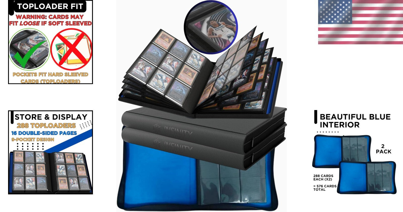 Easy Flip Dual-Sided Top Loader Binder for Non-Graded Cards - 288 Cards Capacity