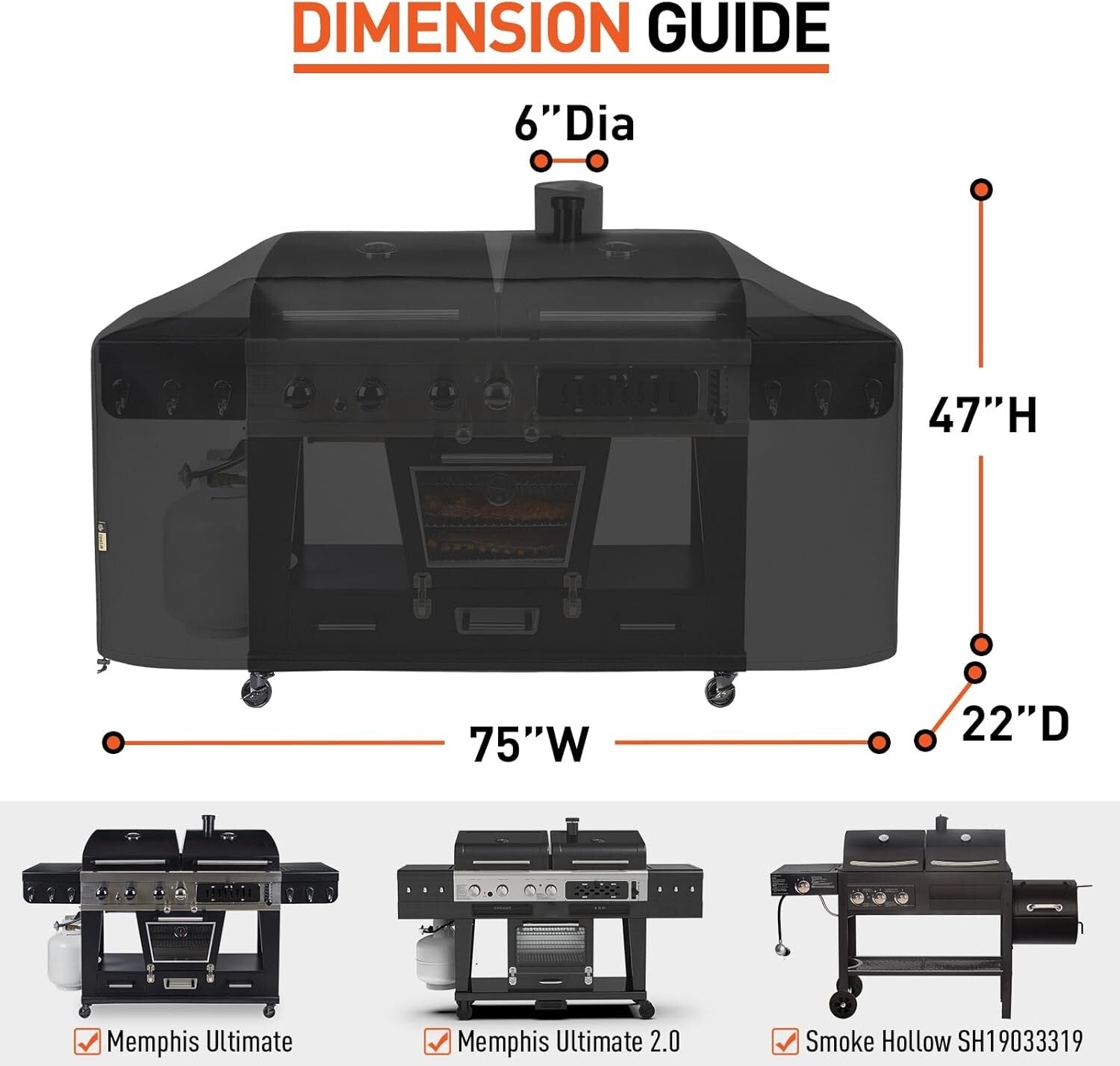 Durable Fade-Resistant Grill Cover for 75" Combo Grills - Adjustable Drawstring