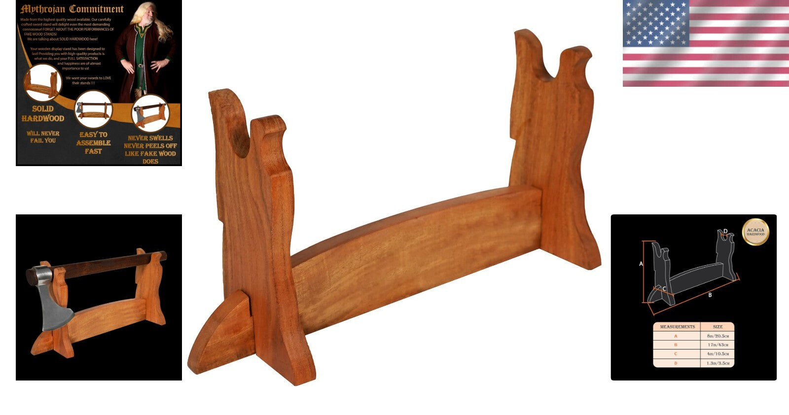 Polished 17-Inch Sword Holder for Katana and Samurai Blades - Easy Assembly