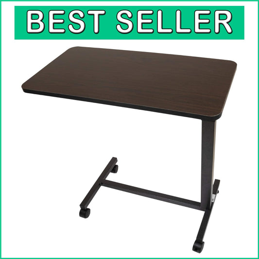 Rolling Bedside Table with Walnut Finish - Ideal for Reading, Eating & Computing