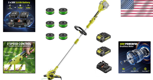 Powerful 40V Wireless Lawn Trimmer & Edger - 14-Inch Cutting Width, Fast Charger