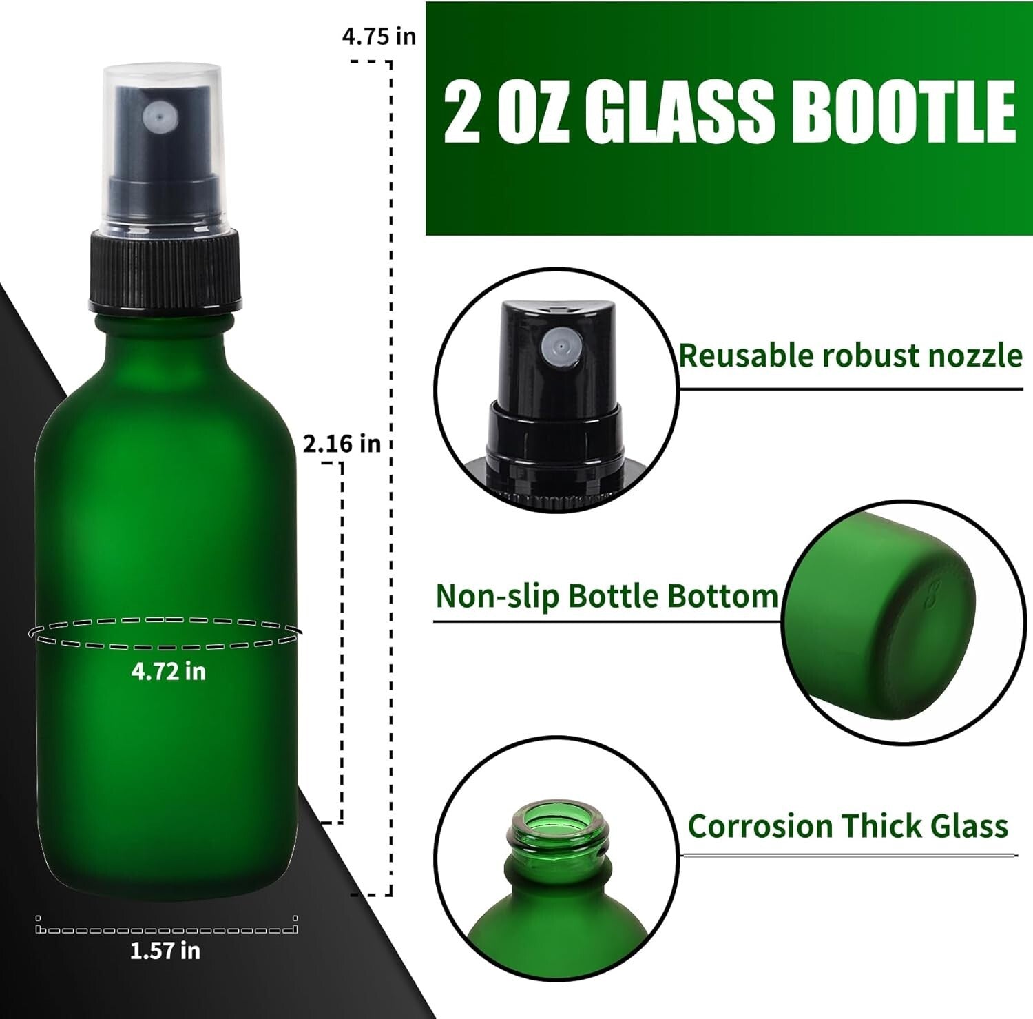 Elegant 2 oz Green Frosted Glass Spray Bottles – 48 Pack for Travel & Care