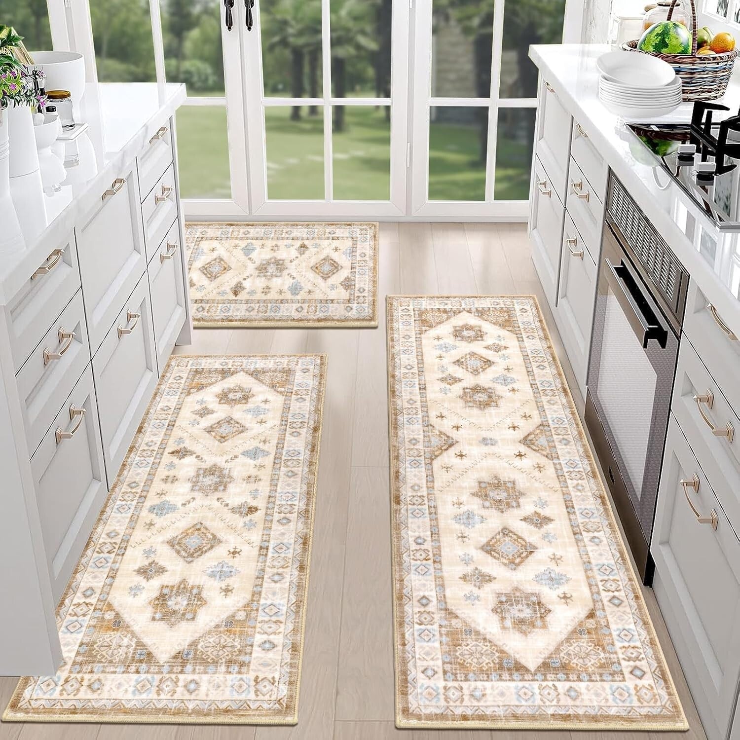 Elegant 3-Piece Kitchen Rug Set with Runner - Non-Slip & Stain Resistant