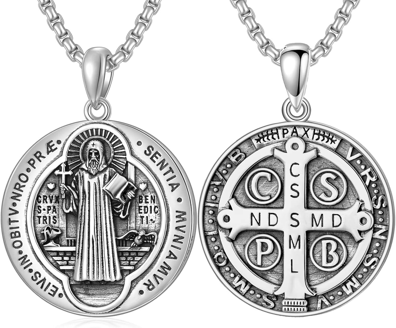 Elegant Saint Benedict Medal Necklace - Hypoallergenic Silver Jewelry Gift Box