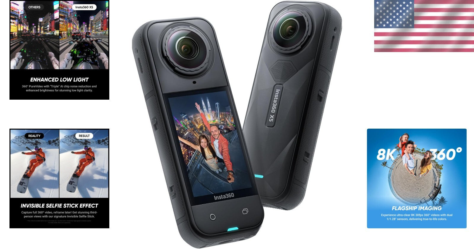 X5 Waterproof 8K 360° Action Camera - Epic Low Light Performance & Stabilization