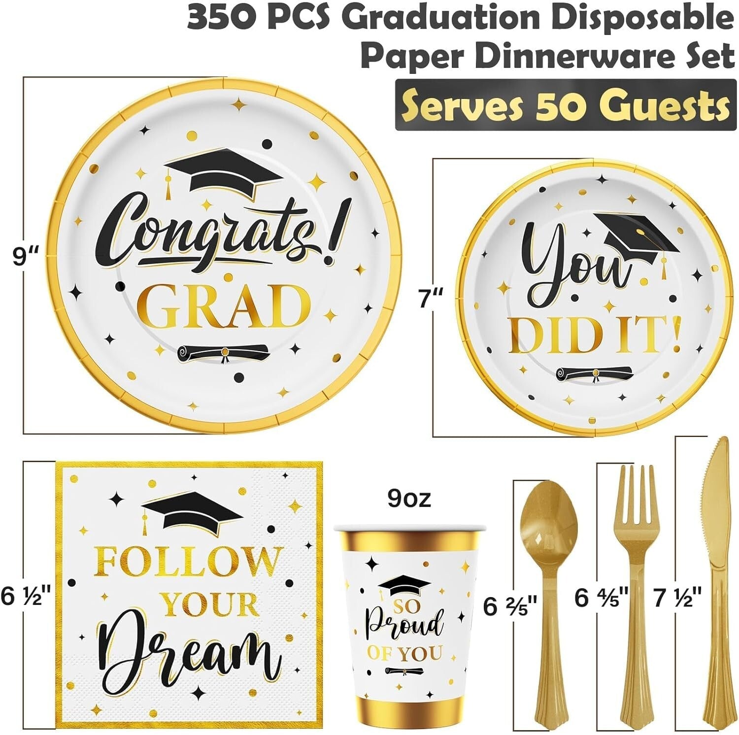 Complete 350 PCS Graduation Disposable Dinnerware for Class of 2025 Celebrations