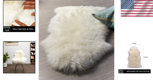Natural Fluffy Sheepskin Rug - 2' x 3' - Perfect for Bedroom & Living Room