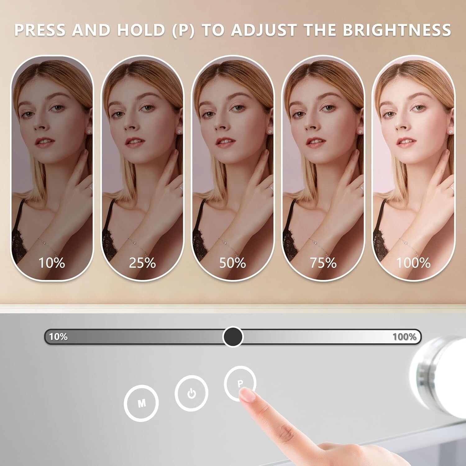 Dimmable Makeup Mirror with 3 Color Settings & 10X Detachable Magnification