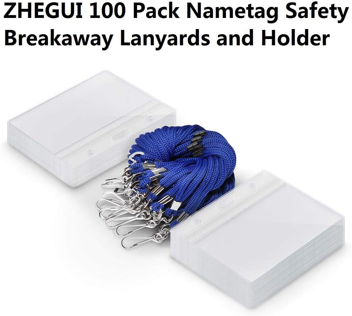 100-Pack Breakaway Safety Lanyards with Horizontal ID Badge Holders - Royal Blue