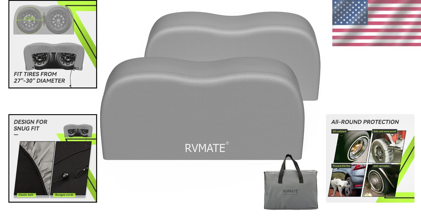 2-Pack Waterproof RV Tire Covers for 27-30'' Dual Axle Wheels - Grey