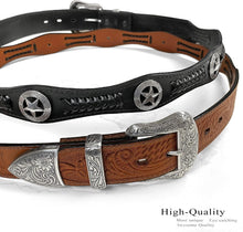 Load image into Gallery viewer, Men's Genuine Full Grain Leather Belt with Antique Buckle &amp; Conchos - 1-1/2"