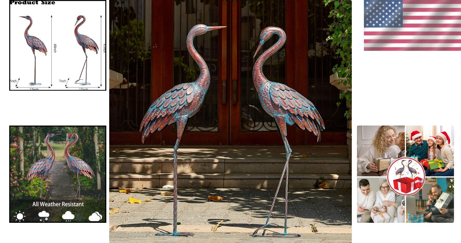 Exquisite Patina Metal Heron Statues for Elegant Outdoor Settings - 47-48 Inches
