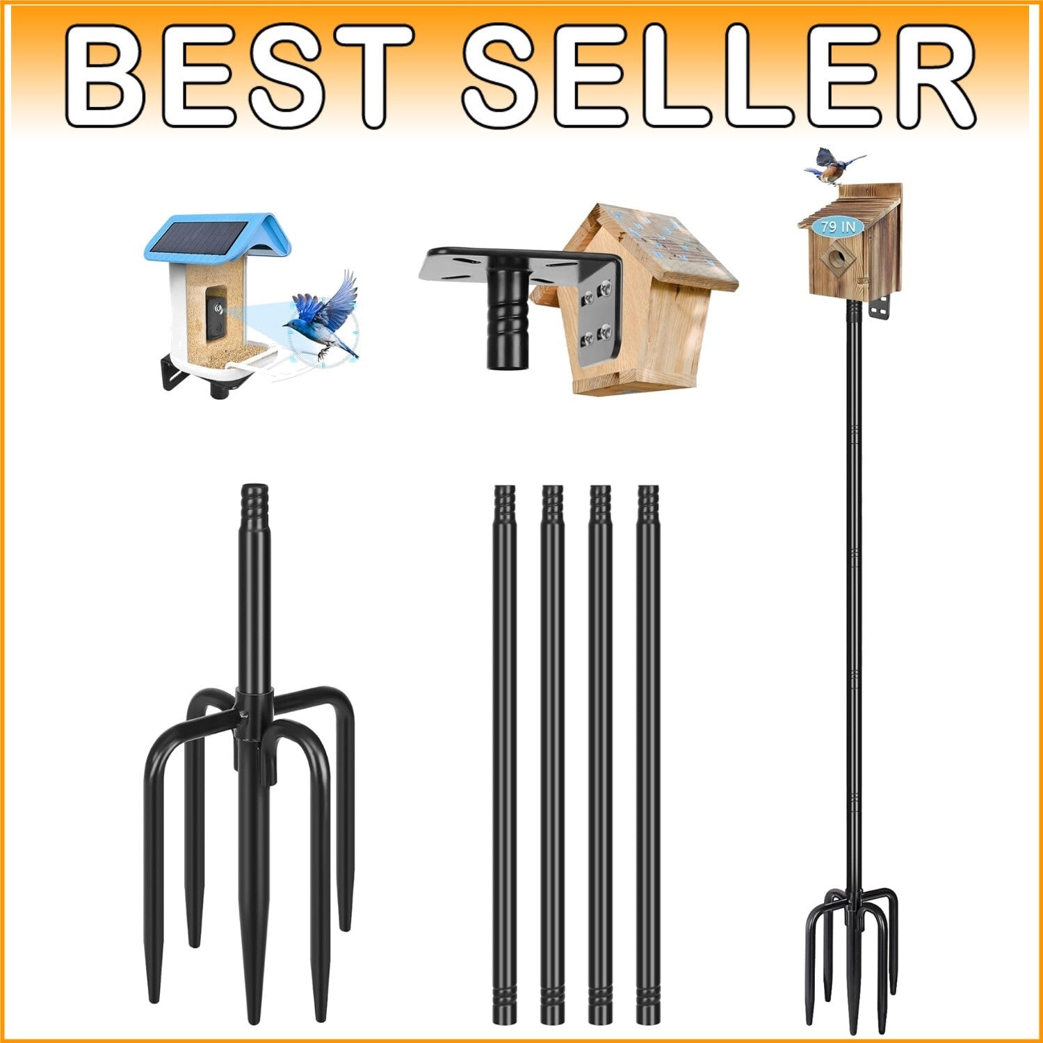 5-Prongs Base Bird Feeder Pole - Adjustable 79 Inch Height for Bird Enthusiasts