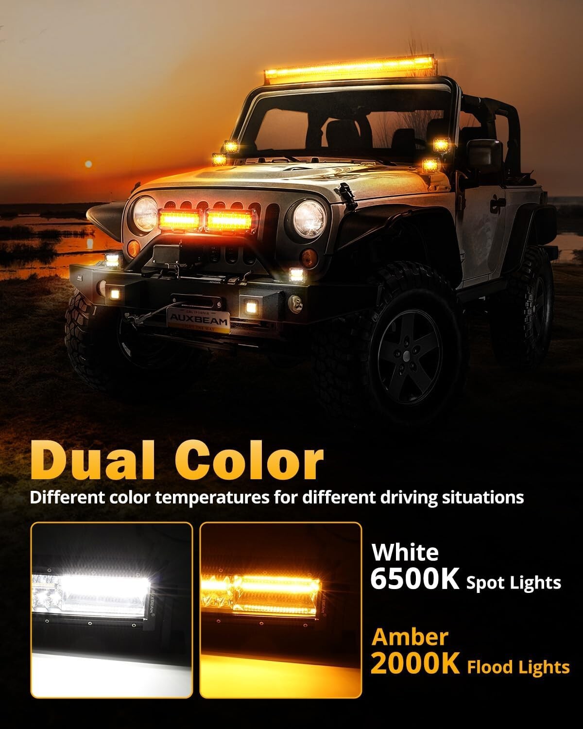 Rugged 240W Off-Road LED Light Bar with Amber & White - 50,000 Hour Lifespan