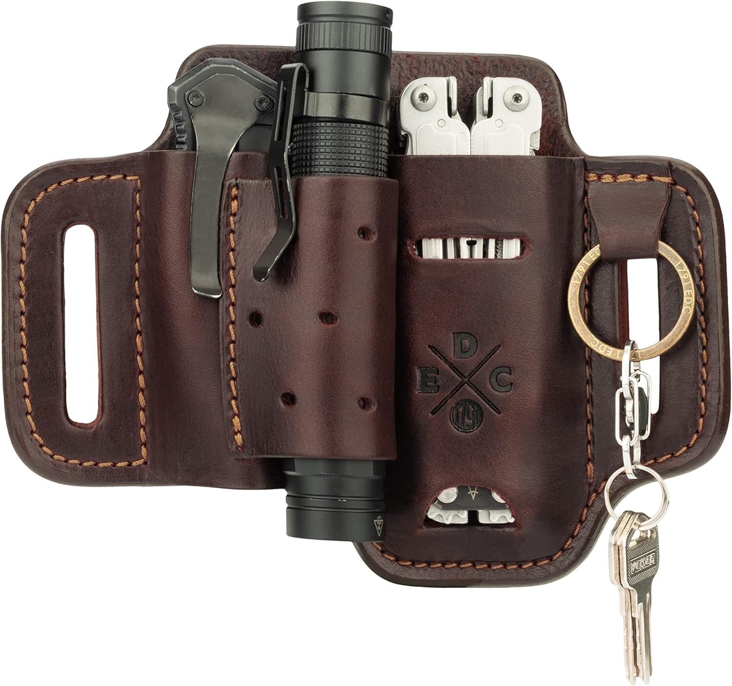 Burgundy Leather Multitool Holster & Flashlight Pouch - Fits Leatherman & Gerber